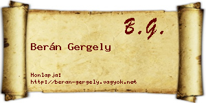 Berán Gergely névjegykártya